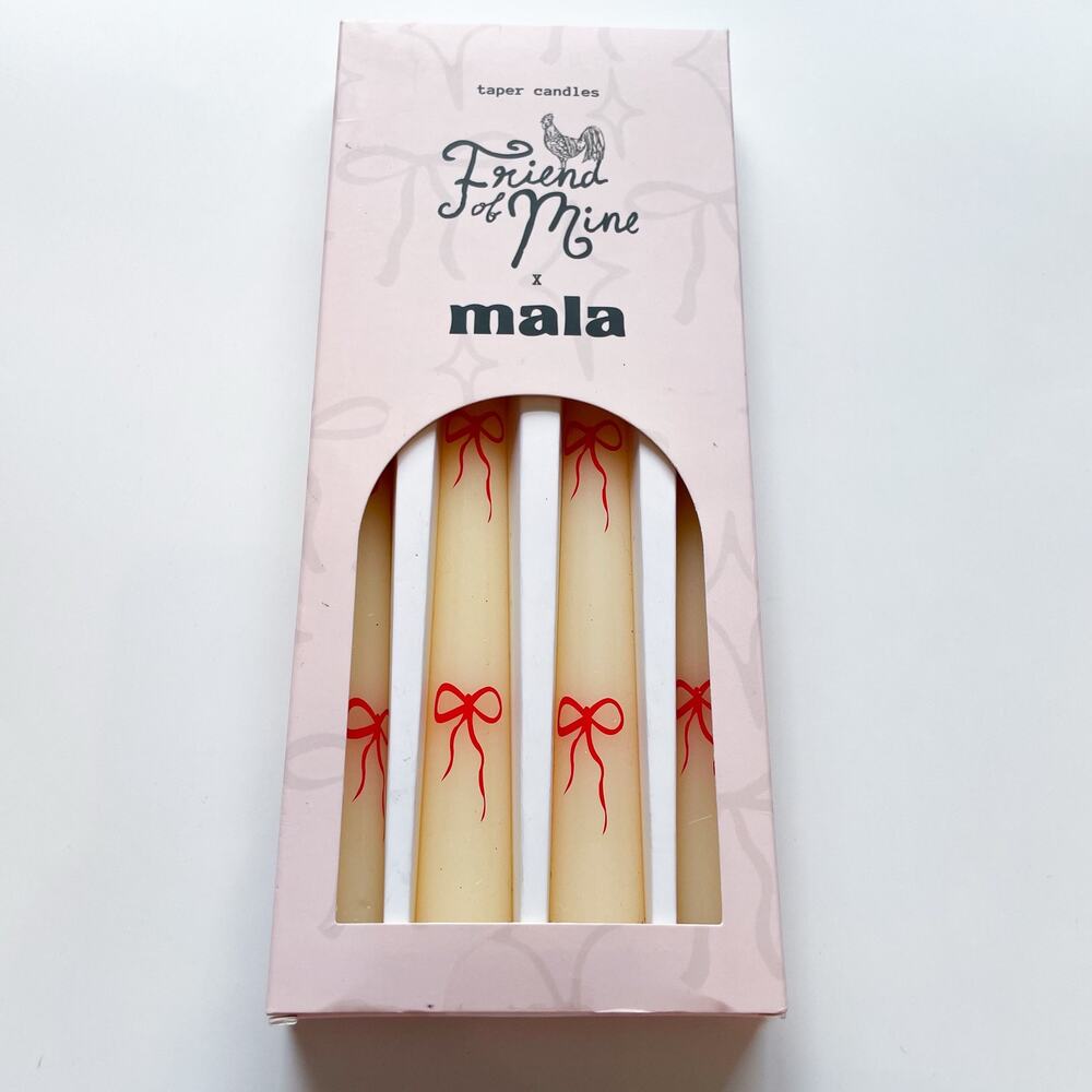 NEW Friend of Mine x Mala Decorative Bow Taper Candles Set of 4